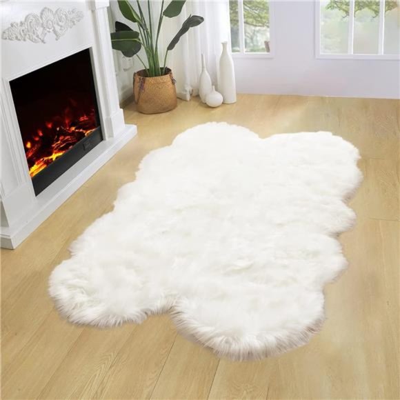 Sheepskin Rug 4X6 Area Rug White FauxFur Rug for Bedroom Bedside Rug Fluffy Rugs - Picture 4 of 8